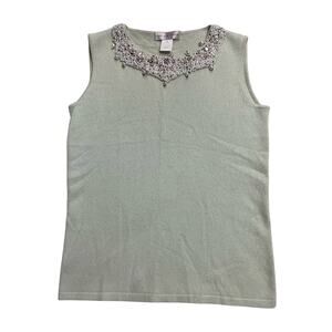 Garfield & Marks Sleeveless Cashmere Sweater Womens Small Jeweled Collar Green